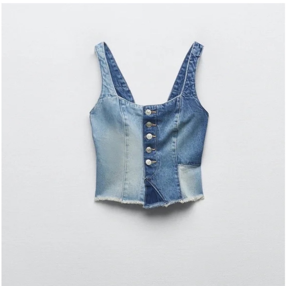 Zara PATCHWORK DENIM TOP